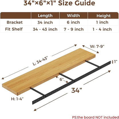 2pcs Floating Shelf Bracket Heavy Duty Floating Mantel Bracket Black Metal Decorative Floating Shelf Hardware Hidden Shelving Mounting Brackets (34″X6″X1″)