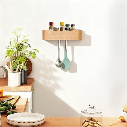 Wall Coat Rack Floating Shelves Modern Coat Rack Wall Mount with Storage Entryway Shelf Wooden Hanger 20 Inch 4 Hidden Metal Hooks for Living Room Bedroom (Wavy Oak, 4 Hooks)