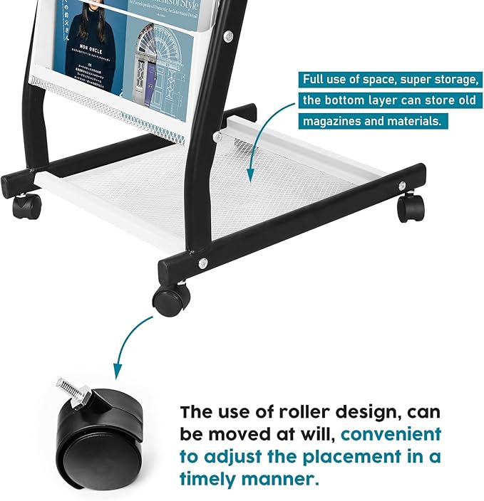 Floor Standing Magazine Holder with 5 Pockets, Journals, Brochure & Literature Display Holder for Trade Shows, Exhibitions, Office, and Shopping Malls, Black
