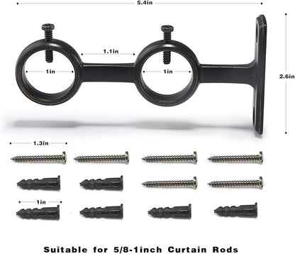 Goowin Curtain Rod Bracket, 3pcs Adjustable Curtain Rod Holder, Double Curtain Brackets Wall Mount Curtain Rod Hooks for Living Room Bathroom Bedroom Curtain rods, Drapery Rods (Black)