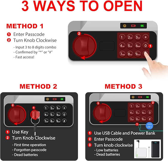 1.3 Cuft Small Safes for Home Use Fire and Water Proof, Anti-theft Fireproof Lock Box with Electronic Keypad, Alarm System and Removable Shelf, Fire Proof Safe for Home Documents, Valuables