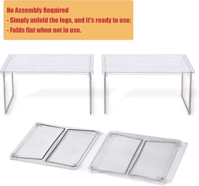 IVYHOME Pantry Organizer, Cabinet Storage Shelf Rack, Stackable Kitchen Cabinet, Foldable Countertop Shelf Organizer, 2 Pack