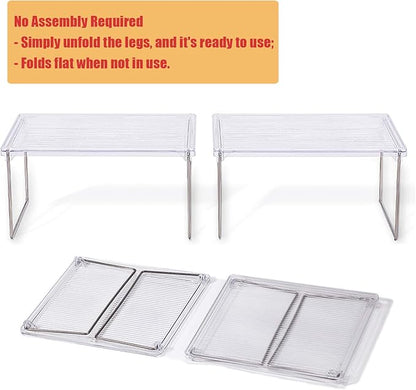 IVYHOME Pantry Organizer, Cabinet Storage Shelf Rack, Stackable Kitchen Cabinet, Foldable Countertop Shelf Organizer, 2 Pack