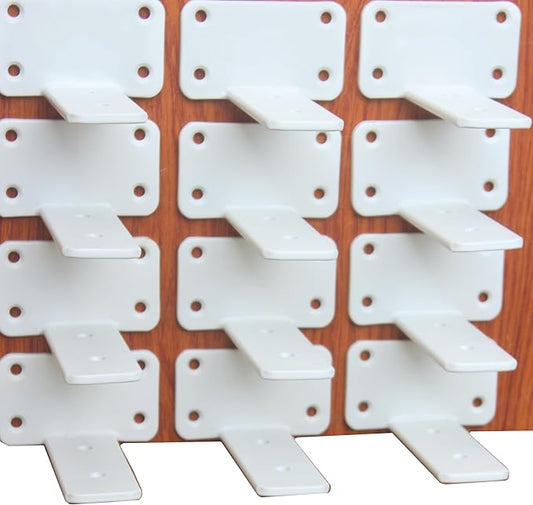 12 Pack - 4 inch White Hidden L Shelf Bracket (1/5 Inch Thicked) Iron Floating Shelf Brackets Rustic Industrial Metal Brackets for Shelf Support