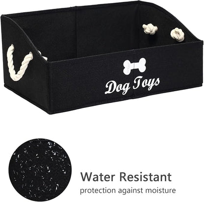 Geyecete Large Dog Toys Storage Bins - Foldable linen Trapezoid Organizer Boxes with weave Rope Handle, Collapsible Basket for Shelves (Black-DOG)