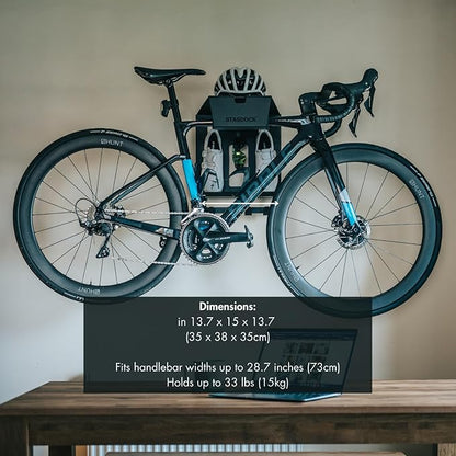 Stasdock Wall Bike Rack | Bike Storage Wall Mount System | For Race Bicycles (Happy Black) and Mountain Bikes | Bike Shelf | Indoor bike wall bracket | Store your helmet and shoes | Home and Garage