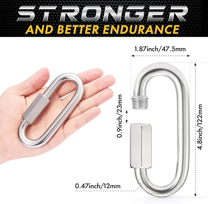 sprookber Stainless Steel Chain Quick Links - 304 Stainless Stee Chain Connector, Screw Carabiner, Chain Hooks, Set of 6