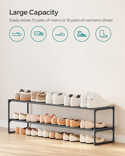 SONGMICS Shoe Rack, 2-Tier Shoe Organizer, Metal Storage Shelf, Upright or Upside Down, for 15-18 Pairs, Stackable, for Entryway, 11.8 x 46.1 x 14.6 Inches, Black ULSA032B01