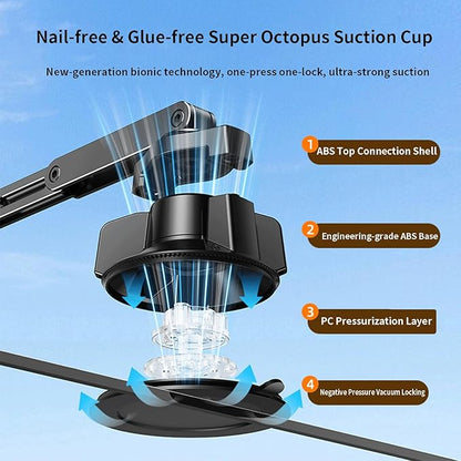 Adjustable Shower Head Holder, Strong Suction Cup Handheld Shower Wand Holder with 360° Rotation & Telescopic Arm,Wall Mount for RV/Bathroom, No Drill Adhesive Free Showerhead Mount Hanger