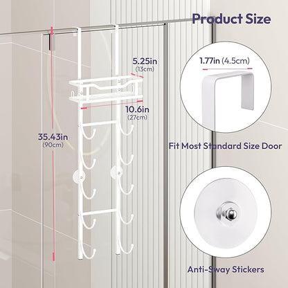 SWTYMIKI Over The Door Towel Rack - 6 Tier Towel Racks for Bathroom Wall Mounted, Towel Holder with Shelf, Hanging Rolled Towel Storage Organizer for Small Bathroom, Camper, RV, White