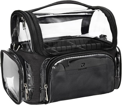 TANTO Clear Makeup Brush Case,Stand-up Makeup Cup Large Cosmetic Organizer Holder Professional Makeup Artist Travel Case with Adjustable Divide&Strap (02-Black（X Large）)