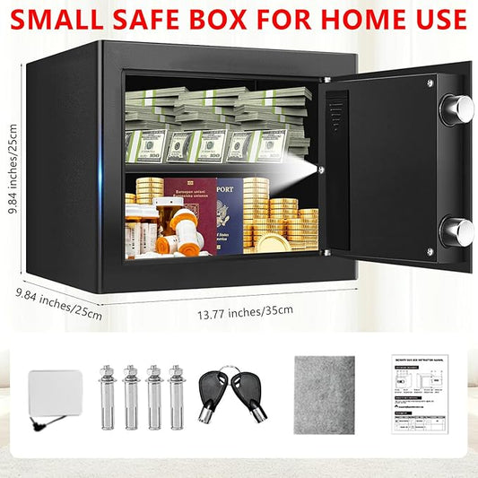 1.3 Cub Small Safes for Home Use Fire and Water Proof, Digital Security Box Fireproof Safe Box with Combination Lock, Smart Alarm System and Removable Shelf, Personal Safe for Home Documents Valuables