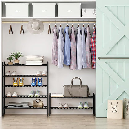 Z&L HOUSE 2-Tier Shoe Rack for Closet, Stackable Bamboo Shoe Rack for entryway, Hallway, Bathroom, Multifunctional Utility Free Standing Shoe Shelf Black