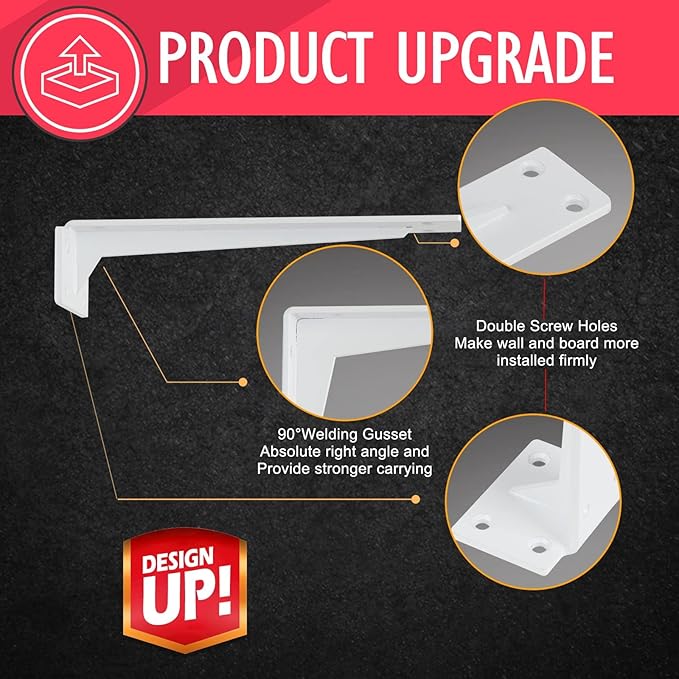 CLT Shelf Bracket( White) , 6” Quarter Inch (1/5") Thick- Max Load: 220 lb Rustic Industrial Modern Farmhouse Heavy Duty Corner Brace Joint Right Angle Bracket for DIY Table Bench, Pack of 6
