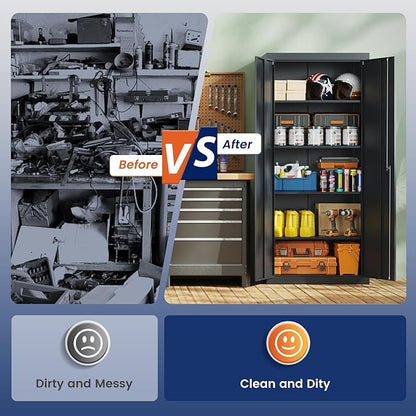 Yizosh Metal Garage Storage Cabinet with 2 Doors and 4 Adjustable Shelves - 71" Steel Lockable File Cabinet,Locking Tool Cabinets for Office,Home,Garage,School,Gym