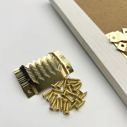 30 Pack Large Sawtooth Picture Hangers - Steel Picture Hanging Solutions with Screws, for Hanging Clock Paintings Artwork Frame Hooks (Gold)