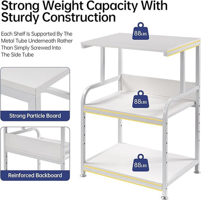 White Printer Stand with Storage, 3 Tier Printer Table with Height Adjustable Shelf, Rolling Printer Cart with Wheels for Home Office Organization