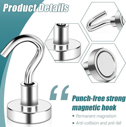 MAGXCENE 60 Pack Magnetic Hooks Heavy Duty, 25 lbs Strong Earth Magnet Hooks for Hanging, Cruise, Refrigerator, Extra Strong Neodymium Magnets with Hooks for Grill Kitchen Tool Storage