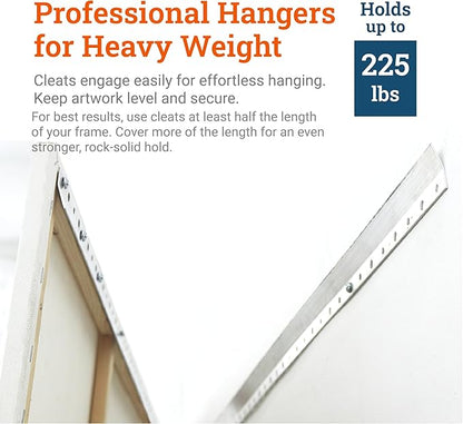 PHS - French Cleat Hanger 45 Inch - Heavy Duty Picture Hanging Hardware & Mirror Hanging Kit - Z Clip System Supports 225 lbs - Wall Cleat Complete Set with Anchors, Screws & Bumpers