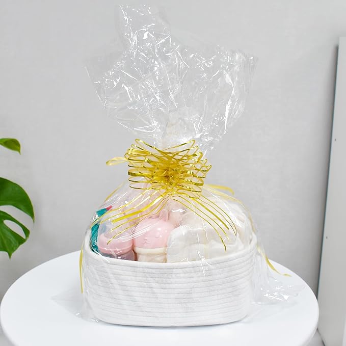 ABenkle Small White Basket, Soft Woven Storage Bins Baskets for Dog and Cat Toys Organizer, Decorative Shelves Closet Organizing Baskets Chest Box, Empty Gift Basket