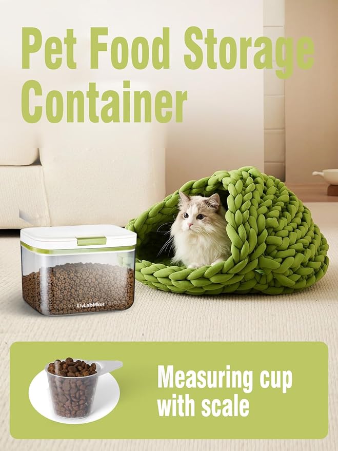 LivLab Mker 3lbs/50OZ/2.6qt Airtight Dog food storage container with lids,Dog Treat Container With Measuring cup,Dry Pet Food storage bin for Dogs,Cats,and Birds 2.8L