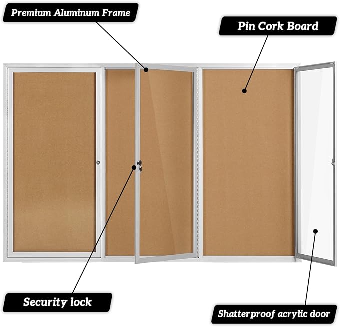 INNOVART Enclosed Bulletin Board 72”x48”, Lockable Cork Noticeboard with Aluminum Frame, Outdoor Enclosed Bulletin Board Weatherproof, Wall Display Case with Swing-Open Door Information Cabinet