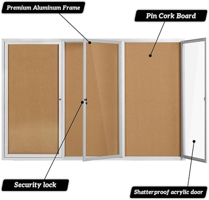 INNOVART Enclosed Bulletin Board 72”x48”, Lockable Cork Noticeboard with Aluminum Frame, Outdoor Enclosed Bulletin Board Weatherproof, Wall Display Case with Swing-Open Door Information Cabinet