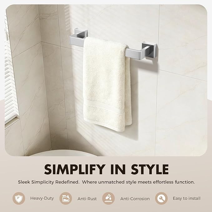 Bathroom Accessories Towel Bar Set: 10 Pieces Brushed Nickel Square Bathroom Hardware SUS304 Stainless Steel - Wall Mounted Towel Rack&Toilet Paper Holder&Towel Ring and Towel Hook
