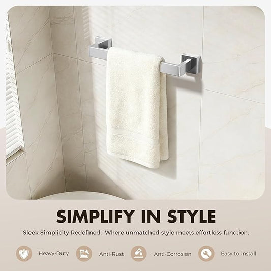 Bathroom Hardware Set Brushed Nickel 5-Pieces Bathroom Towel Rack SUS304 Stainless Steel Bath Towel Bar Set, Towel Racks Wall Mounted.