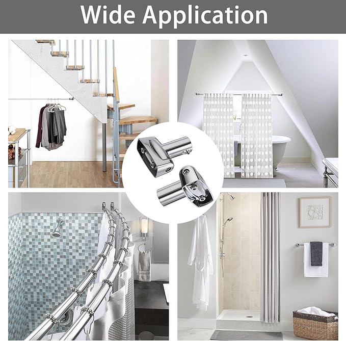 Kokone Shower Curtain Rod Bracket Set of 10 Ajustable 180° Rotation Bracket for Curved Shower Curtain Rods Sturdy Zinc Alloy Wall Mounted Shower Curtain Rod Holder for Bathroom,Wardrobe,Kitchen,Silver