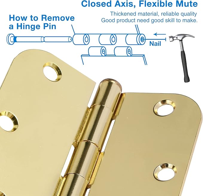 Door Hinges Polished Brass 3.5 Inch Door Hinges Gold 30 Pack 5/8" Radius Corners 3-1/2 Interior Door Hinges for Doors Bedroom Yellow Shiny Luxury Residential Door Hardware Bright Brass Hinge