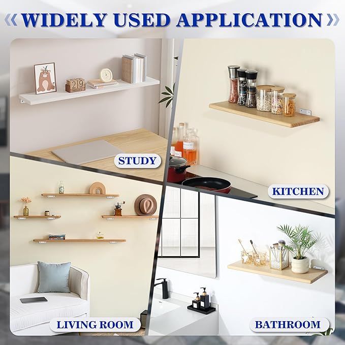 Alise Floating Shelf Brackets White, 4 Pcs L Brackets for Shelves,10'' Hidden Invisible Shelf Brackets, 1/5" Inch Thick Heavy Duty Metal Wall Shelf Support Corner Brackets for Home and Mounting Shelf