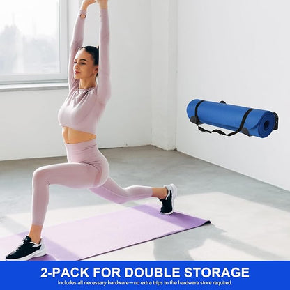 Stainless Steel Yoga Mat Holder Wall Mount 2-Pack – Space Saving Storage Rack for Exercise Mats, Foam Rollers, Resistance Bands – Home Gym Organizer