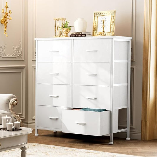 OLIXIS 8 Drawers Storage Organizers Units, Closet Organizers and Storage for Clothes, Fabric Storage Drawer for Living Room, Chest of Dresser in 31.5" D x 11.8" W x 36.4" H, White