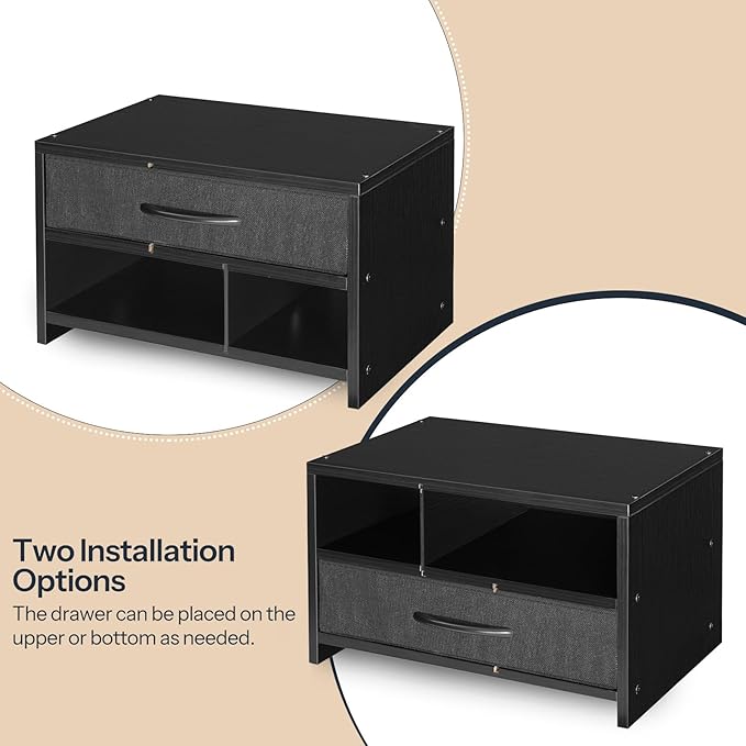 HOOBRO Desktop Printer Stand, Printer Stand Shelf Organizer with Drawer, Wooden Under Desk Printer Table, Storage Shelf, for Home Office Black BB08PS01