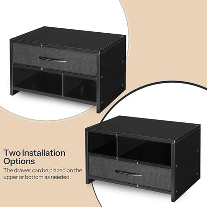 HOOBRO Desktop Printer Stand, Printer Stand Shelf Organizer with Drawer, Wooden Under Desk Printer Table, Storage Shelf, for Home Office Black BB08PS01