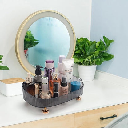 Makeup Perfume Organizer, Bathroom Vanity Tray, Decorative Dresser Tray, Bathroom Countertop Organizer Tray for Cosmetics, Skincare Products, Grey