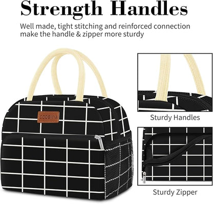 Coobiiya Lunch Bag Women, Lunch Box for Women Adult Men, Small Leakproof Cute Lunch Tote Large Capacity Reusable Insulated Cooler Lunch Container for Work/Office/Picnic/Travel-Black Plaid