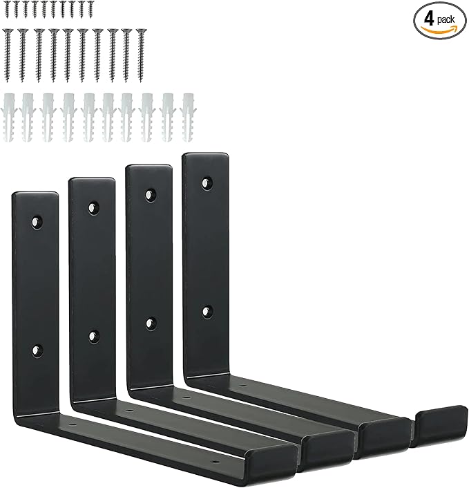 HEART ART Black Shelf Bracket 12 Inch, Shelf Brackets Heavy Duty,L Brackets for Shelves,Floating Shelf Bracket 4 Pack,11.5" L×6" H×1.5" W