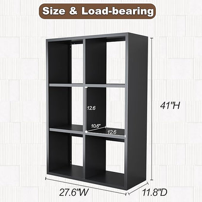 6-Cube Storage Organizer, Modern Cube Shelf, 3 Tier Bookshelf Storage Unit, Open Cubicle Bookcase for Living Room, Bedroom, Entrance Hall, Entryway
