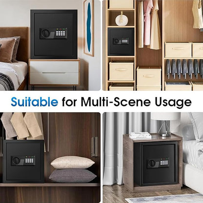 2.3 Cuft Fire Proof Safe for Home Documents Use, Small Home Safes Water and Fireproof with Digital Keypad and Spare Key, Removable Shelf, Steel Personal Fireproof Safety Box for Documents Cash, Money