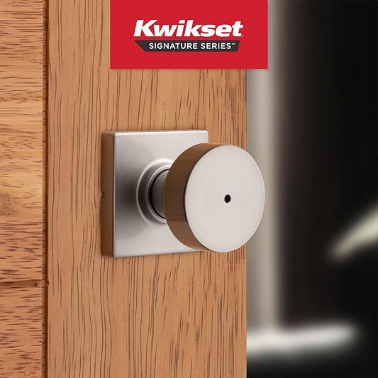 Kwikset Pismo Interior Privacy Door Knob with Lock,Door Handle for Bathroom and Bedroom,Satin Nickel Keyless Turn Lock Doorknob,with Microban Protection,(Pack of 4)