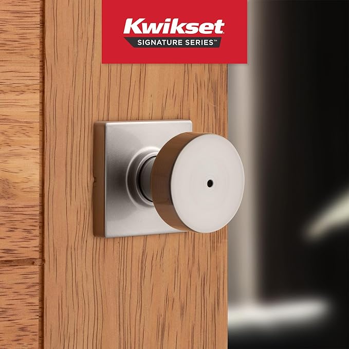 Kwikset Pismo Interior Privacy Door Knob with Lock,Door Handle for Bathroom and Bedroom,Satin Nickel Keyless Turn Lock Doorknob,with Microban Protection,(Pack of 10)