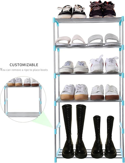Stackable Small Shoe Rack, Entryway, Hallway and Closet Space Saving Storage and Organization (10-Tier, Blue)