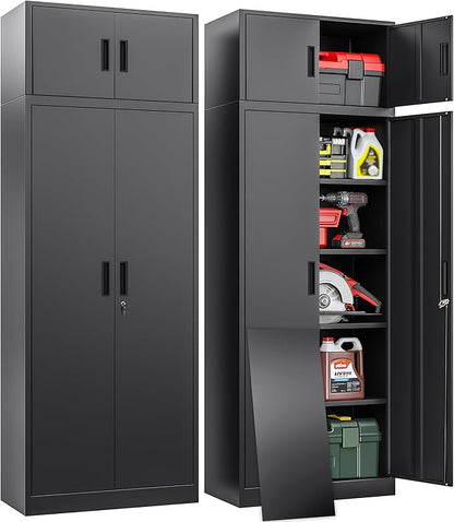 BESFUR Metal Storage Cabinet 87" H，Black Locking Storage Cabinets with Top Cabinet and 4 Adjustable Shelves for Home Office, Garage,School, Apartment, Warehouse, Utility Room