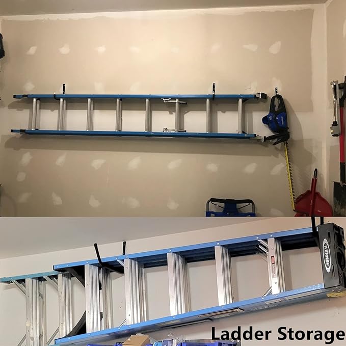 8 Pack Garage Storage Hooks,10 Inch Heavy Duty Ladder Storage Hanger, Wall Mounted Utility Rack