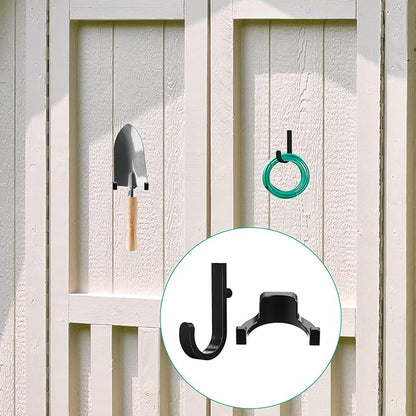 20 Pcs Storage Shed Tool Hooks Tool Hanger Compatible with Suncast Shed Accessories for Hanging Storage Shelves Organizer Accessories Parts Replacement Screws Brackets (J Shape/u Shape,Black)
