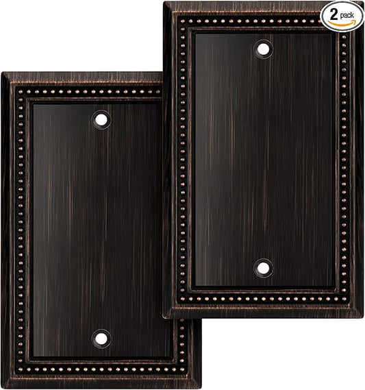 Henne Bery Sunken Pearls Heavy Duty Decorative Wall Plate Switch Plate Outlet Cover (Single Blank, 2 Pack, Aged Bronze)