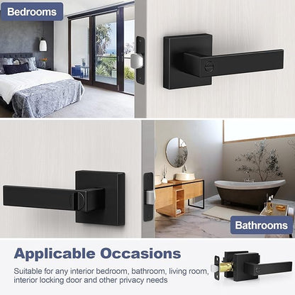 Estmoon Privacy Door Lock, 10 Pack Matte Black Keyless Door Handles Interior Heavy Duty Bed and Bath Door Lever Set, Reversible for Left/Right Handed Doors