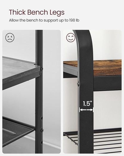 VASAGLE Coat Rack, Hall Tree with Shoe Bench for Entryway, Entryway Bench with Coat Rack, 4-in-1, with 9 Removable Hooks, a Hanging Rod, 13.3 x 33.1 x 72.1 Inches, Rustic Brown and Black UHSR400B01